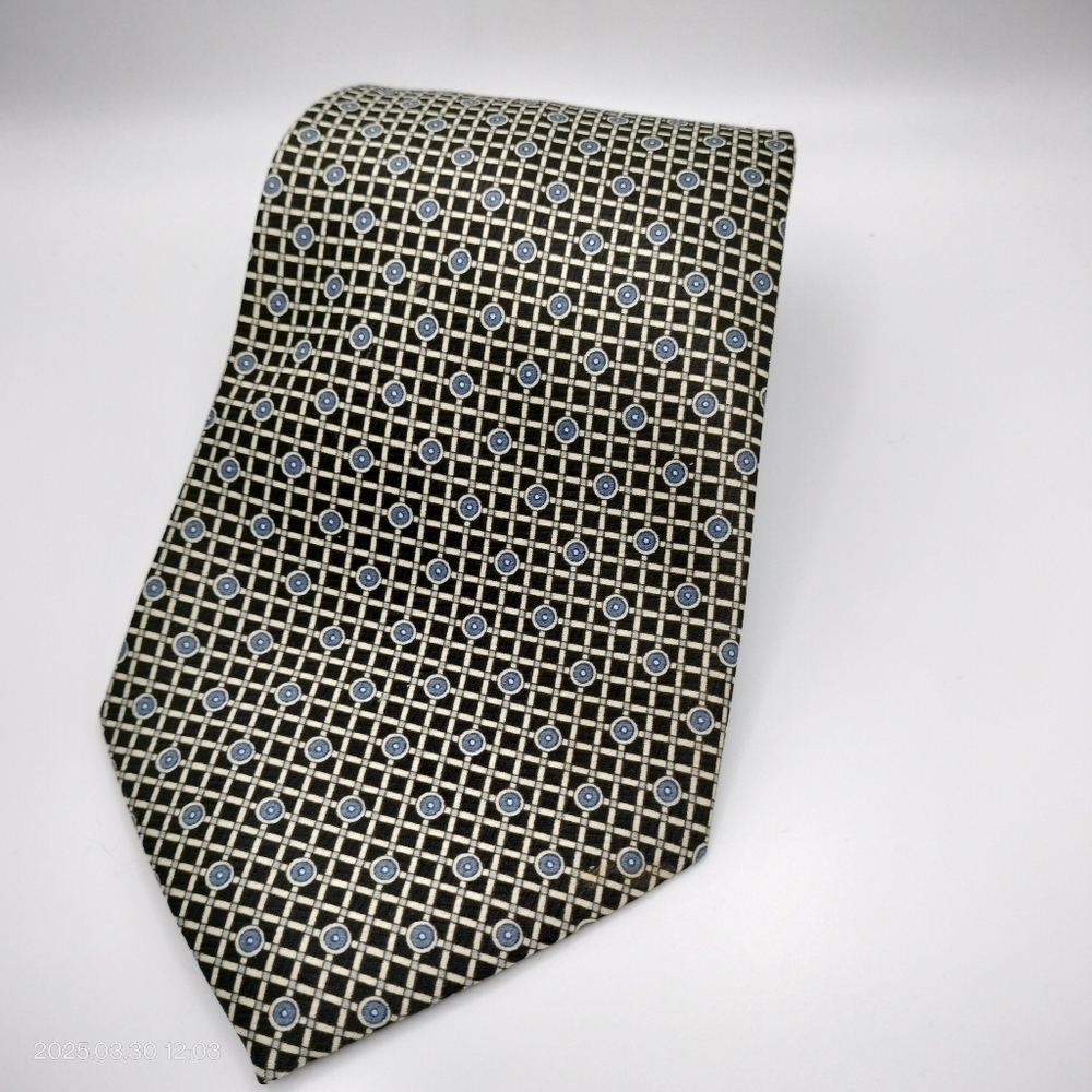 Luigi Valentino Necktie Geometric Elegant Black,Tan,Blue Handmade Formal Classic